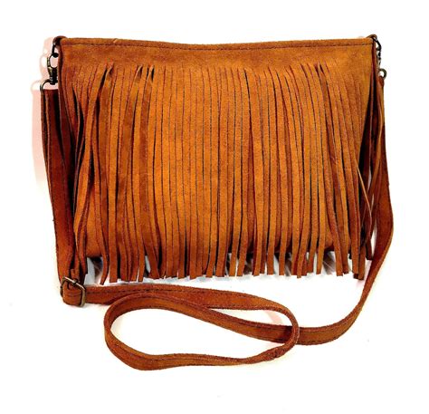 suede leather long fringe purse